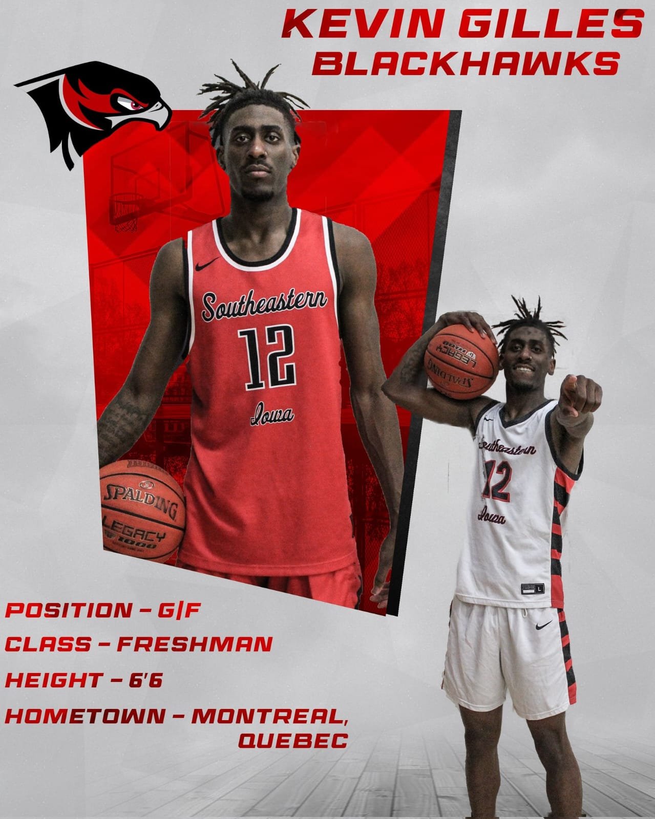 Kevin Gilles 6'6 forward from Montreal Canada, signed with Southeastern Iowa